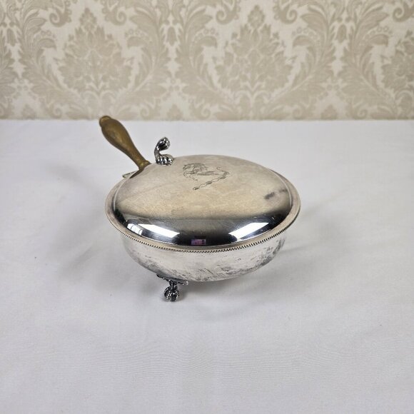 Vintage Sheffield EPC Silverplate Silent Butler Hinged Lid Footed Engraved Horse - Picture 5 of 15